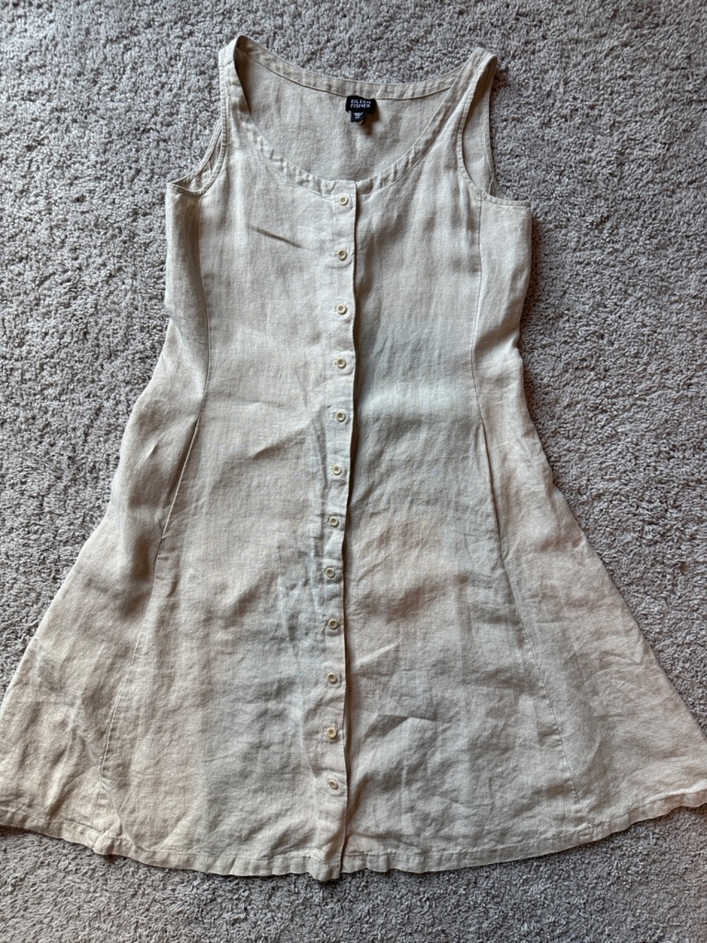 Eileen Fisher Cream 100% Linen Midi Dress